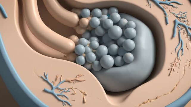 A close-up 3D animation showcasing the intricate process of cellular proliferation and aggregation in a biological context. Visualizing growth.