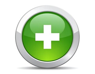 Obraz premium A green circle with a white cross inside a silver border