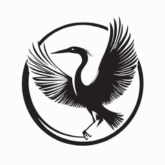 Obraz premium Heron Symbol Stork in Flight Monochrome Logo Vector on White Background
