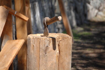 an axe in a stump