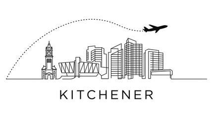 Fototapeta premium Kitchener Ontario city skyline with airplane travel vector illustration