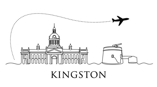 Kingston city skyline with airplane travel vector illustration