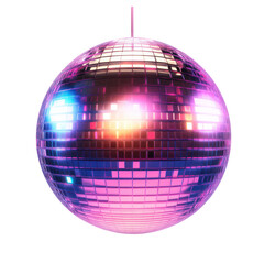 Colorful disco ball light effect, neon party decoration, isolated on transparent background