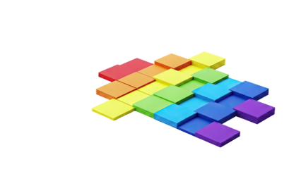 Rainbow colored squares arranged in stacks