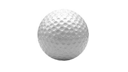 Close-up of a dimpled white golf ball on a white background