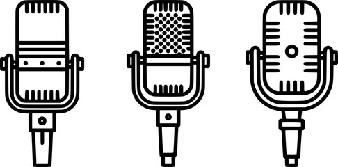 Naklejka premium Vintage microphone illustrations in black and white, perfect for music and audio projects 
