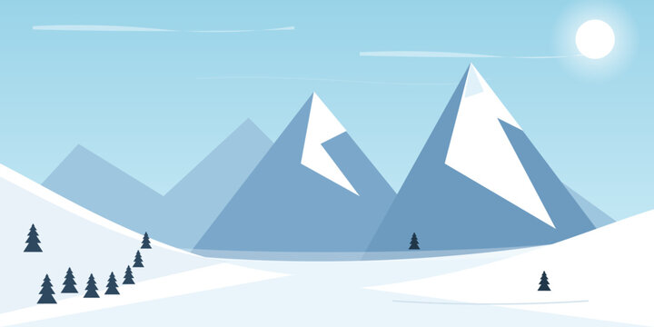 Light Blue Jagged Mountain Peaks Sky Minimalist Flat Vector Illustration Serene Clean Alpine Landscape Design