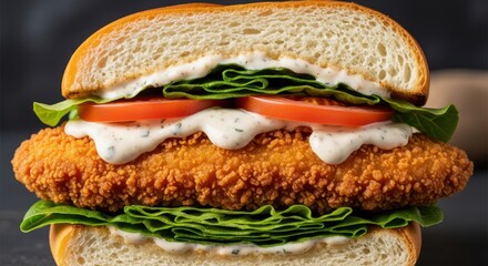 Crispy Chicken Sandwich with Spinach and Tomato.
