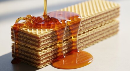 Honey Pouring on Wafer Cake.