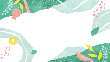 ボタニカルな自然派の背景フレーム 花や植物のゆるふわ水彩イラスト枠