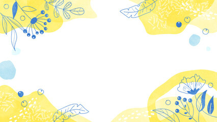 植物の線画の背景フレーム オーガニックな水彩イラスト枠（イエロー）