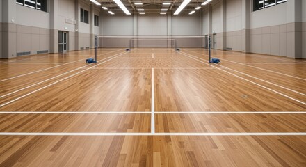 Indoor Badminton Court with Wooden Floor.