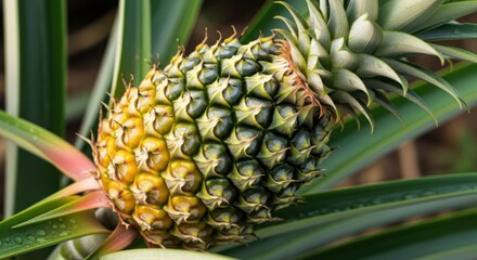Ripe Pineapple on Plant.