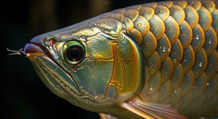 Arowana Fish Closeup Portrait.