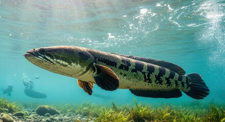 Large Fish Swimming Underwater.