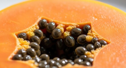 Papaya Fruit Seeds Closeup.