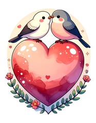 ルノルマンカード「ハート」フラットデザインのハートと小鳥のイラスト
Lenormand Heart &ndash; Flat Design Heart and Cute Birds Illustration