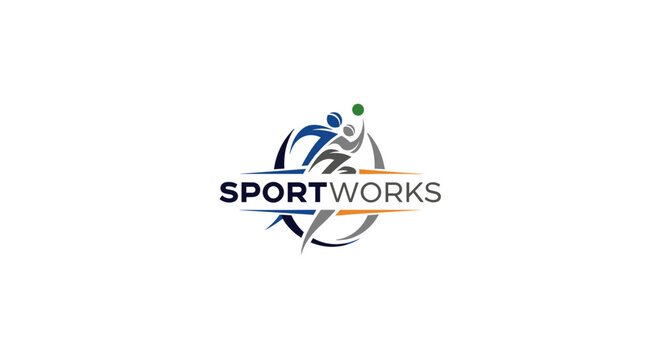 Sportworks Logo Design with Athlete Silhouette.
