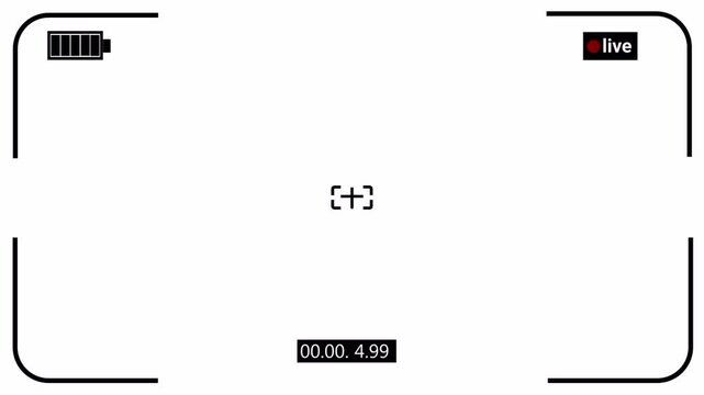 Modern camera viewfinder screen overlay with live recording indicator  screen of video recorder digital display with multiple settings and timer. 4K camcorder interface for video cameras.