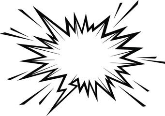 Obraz premium Dynamic black and white comic book explosion speech bubble with sharp jagged edges isolated on white background for pop art design and superhero dialogue