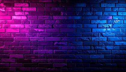 Neon gradient brick wall background creates bold, modern, and creative ambiance with vivid purple and blue lighting for stylish interiors or trendy designs.