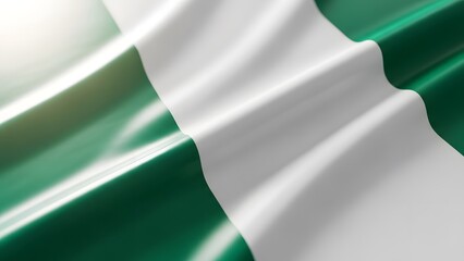 Obraz premium Close-up view of the Nigerian flag waving gently, showcasing its green and white stripes.