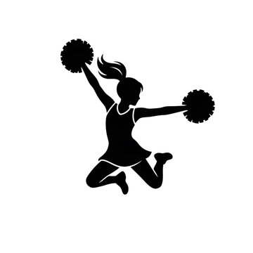 Cheerleader Silhouette Jumping with Pom Poms High School Spirit Graphic