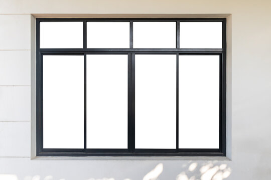Blank modern black glass window frame outside the house