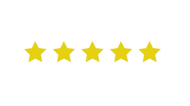 Five stars rating animation with mouse cursor clicking for customer review and feedback concept on white background