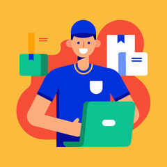 vector illustration of a man carrying a box