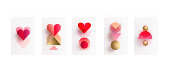 Pink and red geometric shapes symbolize love, created AI, PNG