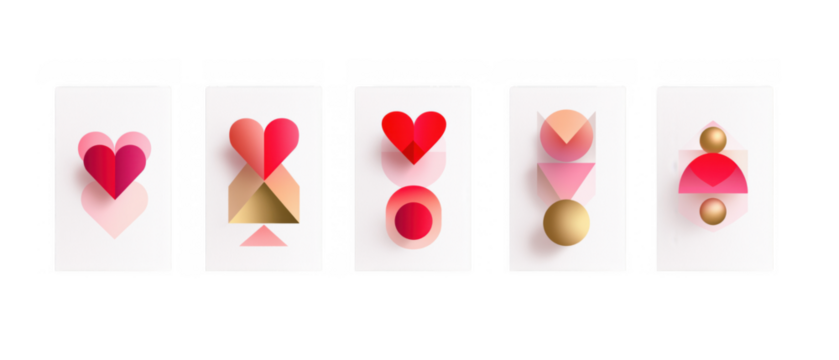 Pink and red geometric shapes symbolize love, created AI, PNG - Powered by Adobe