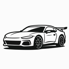 Fototapeta premium Sports Car Line Art Black and White Illustration