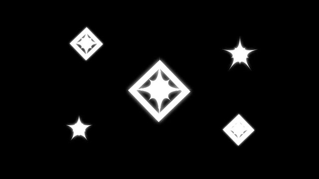 Glittering twinkle stars animation using white cartoon flat vector doodles, blinking sparkle shine and glowing star motion, black screen background ideal for kids content and festive 4K visuals