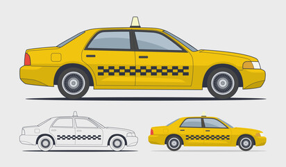 Fototapeta premium Side view taxi sedan illustration in clean flat vector style with editable colors, suitable for transportation concepts, urban mobility designs, web, app, infographic, and print projects, EPS vector f