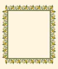Obraz premium A square frame with a decorative border featuring yellow flowers and green leaves.