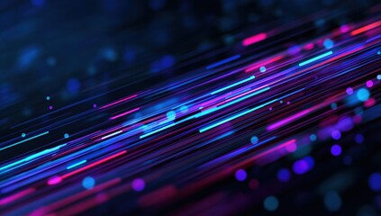 Abstract network data stream creating colorful light trails. Futuristic digital communication and technology concept
