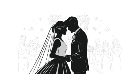 Fototapeta premium Black silhouette of a wedding couple in formal attire on their special day