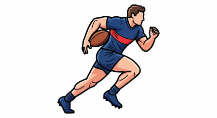 Obraz premium Man running with rugby ball in action shot from side view