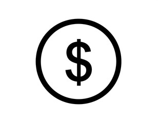 Obraz premium Black dollar sign icon inside a black-lined circle, centered on a white background. Simple and minimalistic design