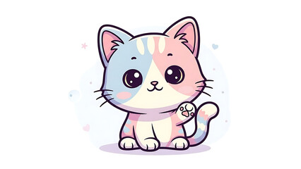 Obraz premium Cute Calico Cat Cartoon Looking at Viewer