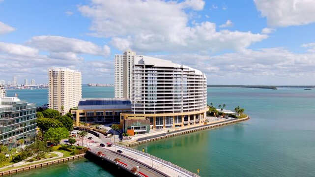 Aerial approach video Mandarin Oriental Hotel dismantle demolition Brickell Key
