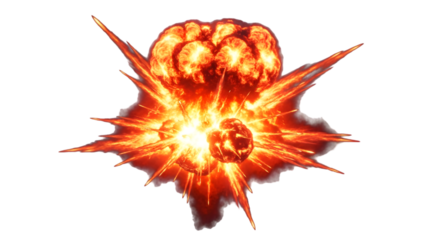 Vibrant orange and yellow explosion blast on transparent background