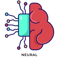 Neural Network Lineal Color Icon &ndash; AI Brain Circuit with Chip, Deep Learning and Neural Tech Symbol