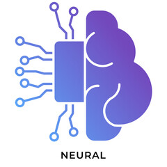 Neural Network Gradient Anaglyph Icon &ndash; AI Brain Circuit with Chip, Deep Learning Symbol
