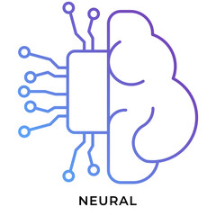 Neural Network Gradient Line Icon &ndash; AI Brain Circuit with Microchip, Machine Learning Technology Symbol