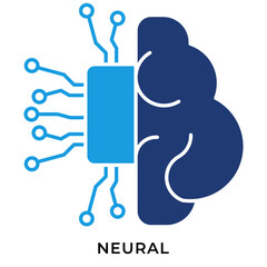Neural Network Blue Glyph Icon &ndash; AI Brain Circuit with Chip, Machine Learning and Data Science Symbol