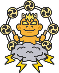 黄鬼の雷様のアイコン（線画カラー）のイラスト