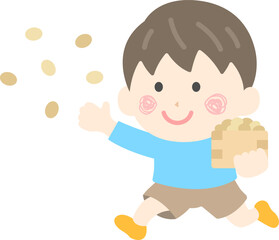 豆まきをする、男の子のアイコンのイラスト
