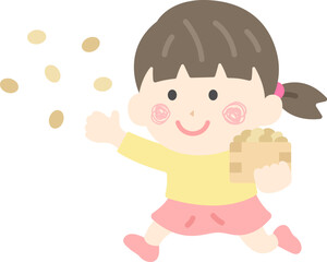 豆まきをする、女の子のアイコンのイラスト